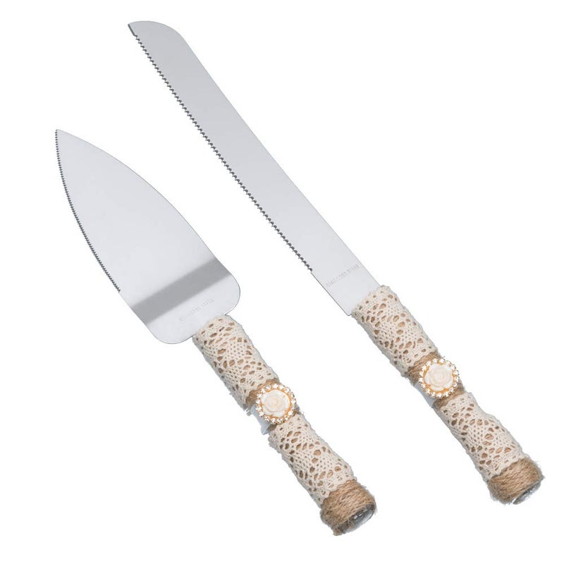 senover Rustic Wedding Cake Serving Set,Bride and Groom Cake Cutting Utensils,Pizza Pie Cake Knife and Server Set Pie Cake Serving Set Pie Cake Pizza Shovel Cutter - Image 2